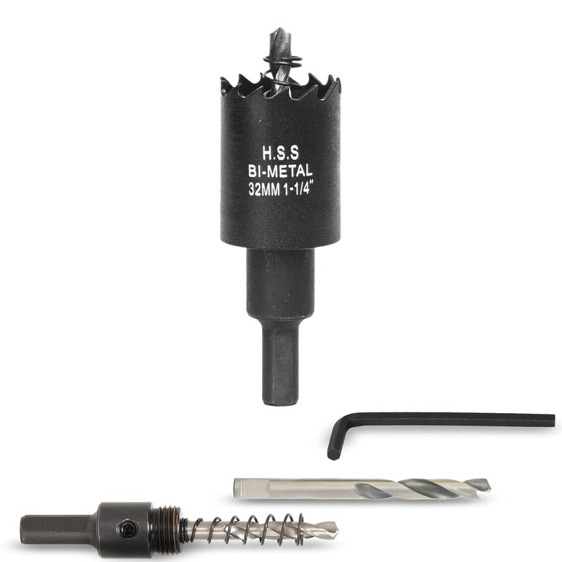 VIKITON 1-1/4 Inch Hole Saw with Arbor for Wood Metal Plastic, 1.25 in Bimetal Hole Cutter, Fast Chip Removal, Smooth Flat Drilling Edge, Lightweight & Portable (Black) - Image 1
